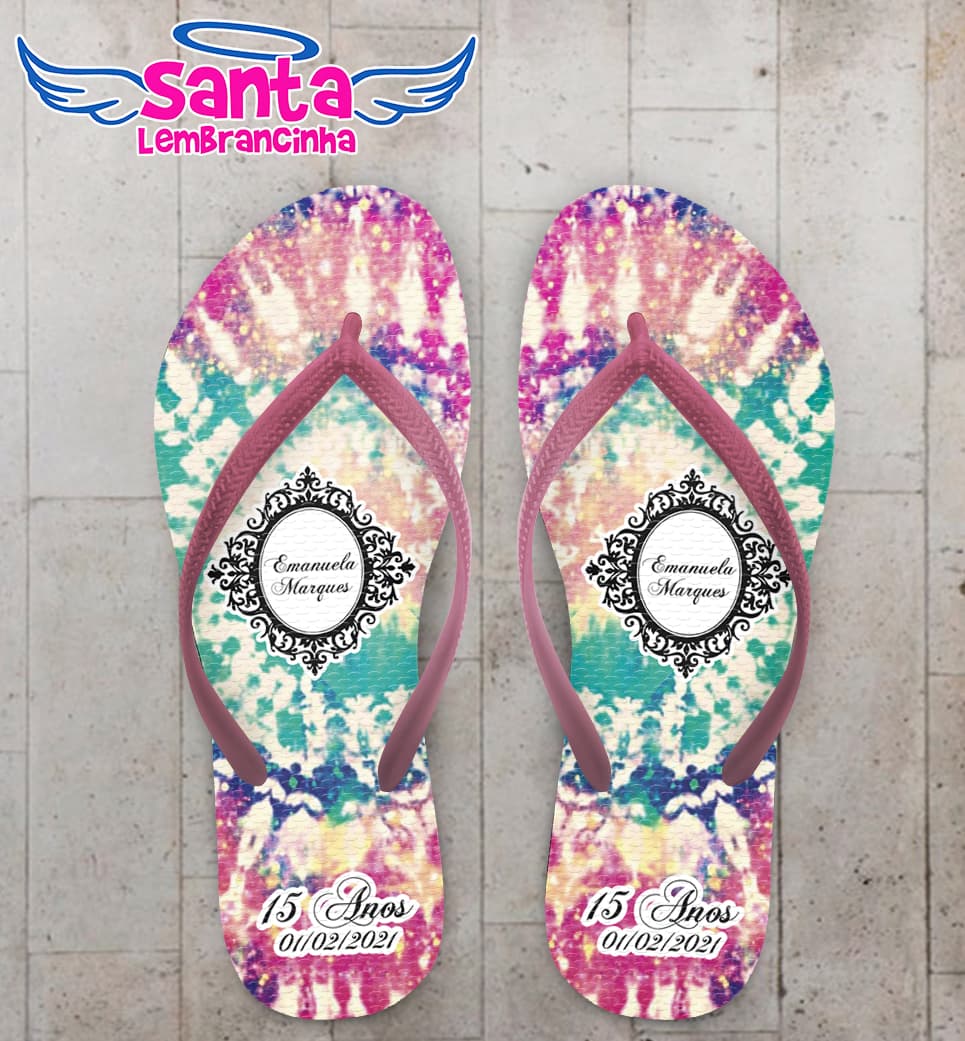Chinelo 15 anos Tie Dye Brasao Personalizado COD 7848
