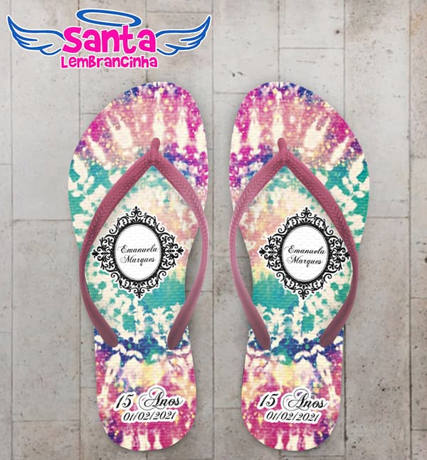 Chinelo 15 anos Tie Dye Brasao Personalizado COD 7848
