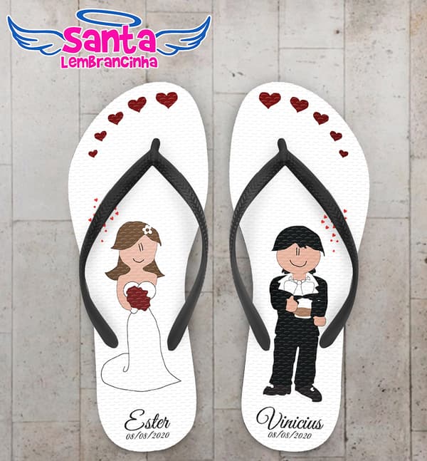 Chinelo Casamento Noivinhos Coração COD 9793