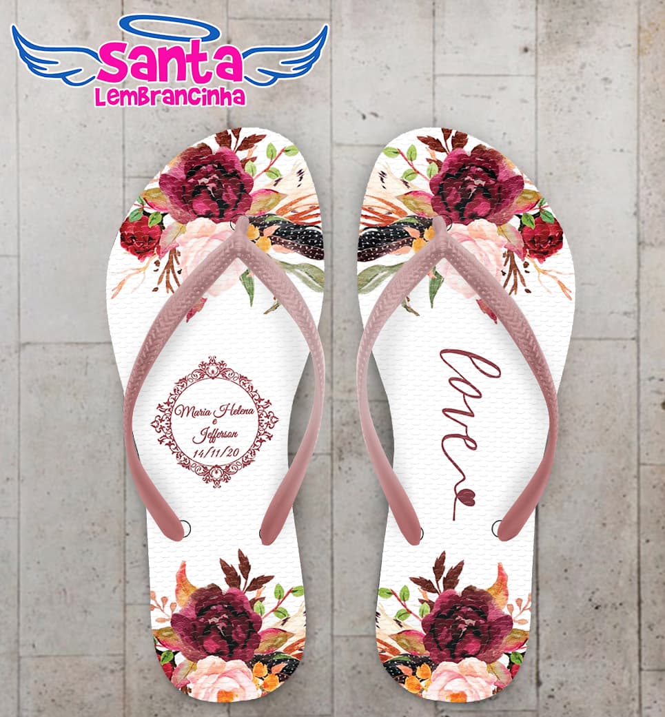 Chinelo Casamento Floral Monograma COD 9794