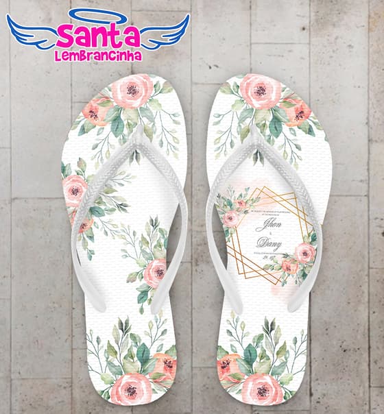 Chinelo Casamento Floral Monograma COD 9804