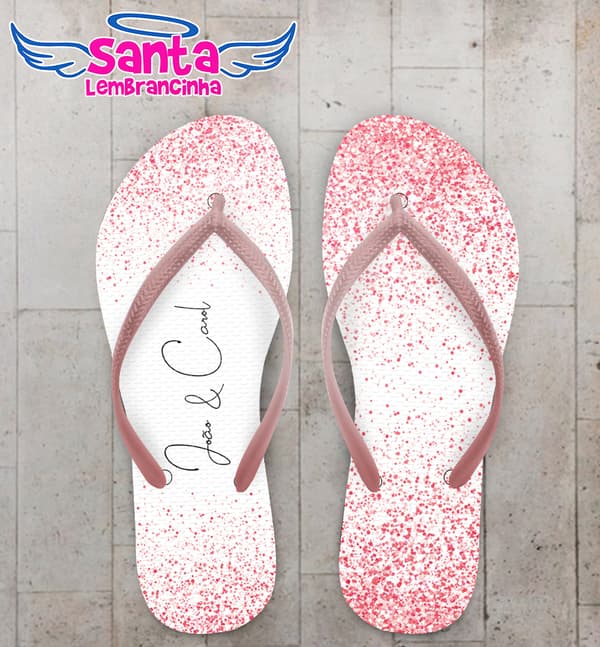 Chinelo Casamento Glitter Rosa Branco Nomes Personalizado COD 7871