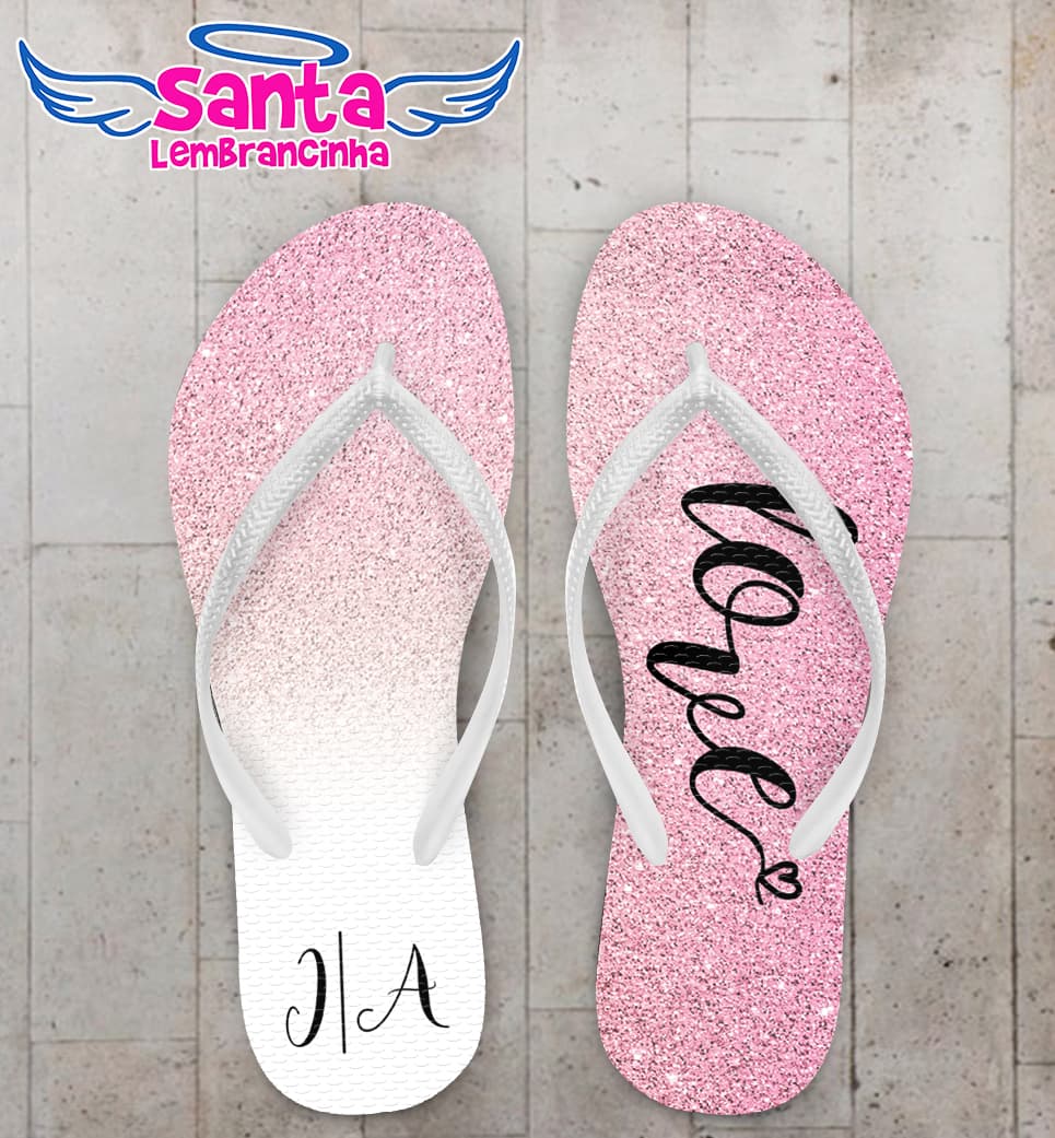 Chinelo Casamento Glitter Rosa Love Personalizado COD 7872