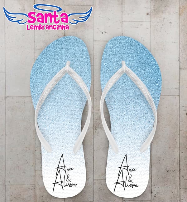 Chinelo Casamento Degrade Glitter Azul Personalizado COD 7863