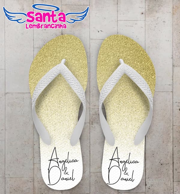 Chinelo Casamento Degrade Glitter Dourado Personalizado COD 7864
