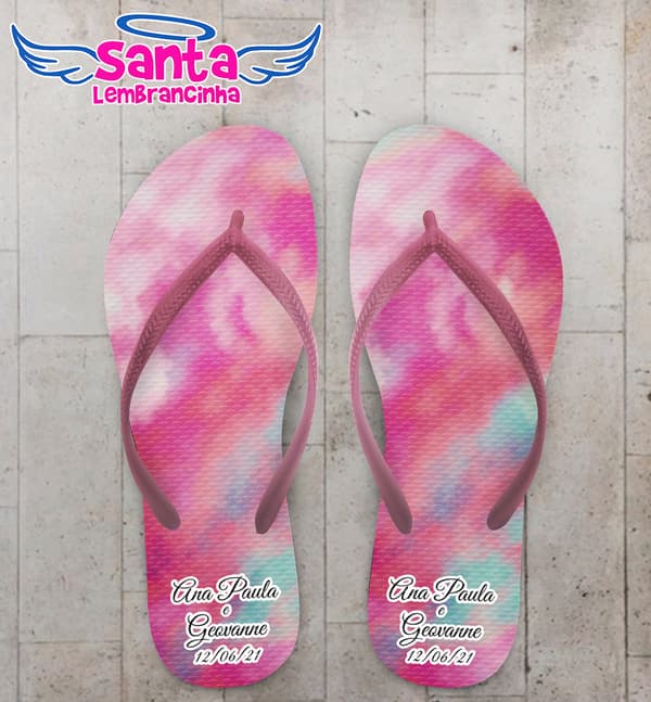 Chinelo Casamento Tie Dye Nuvem Rosa Personalizado COD 7887
