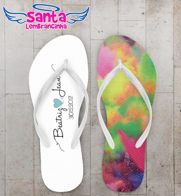 Chinelo Casamento Tie Dye Arco Iris Nomes Personalizado COD 7874