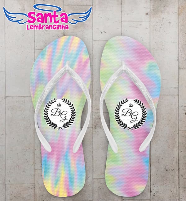 Chinelo Casamento Tie Dye Holograma Espelho Personalizado COD 7885