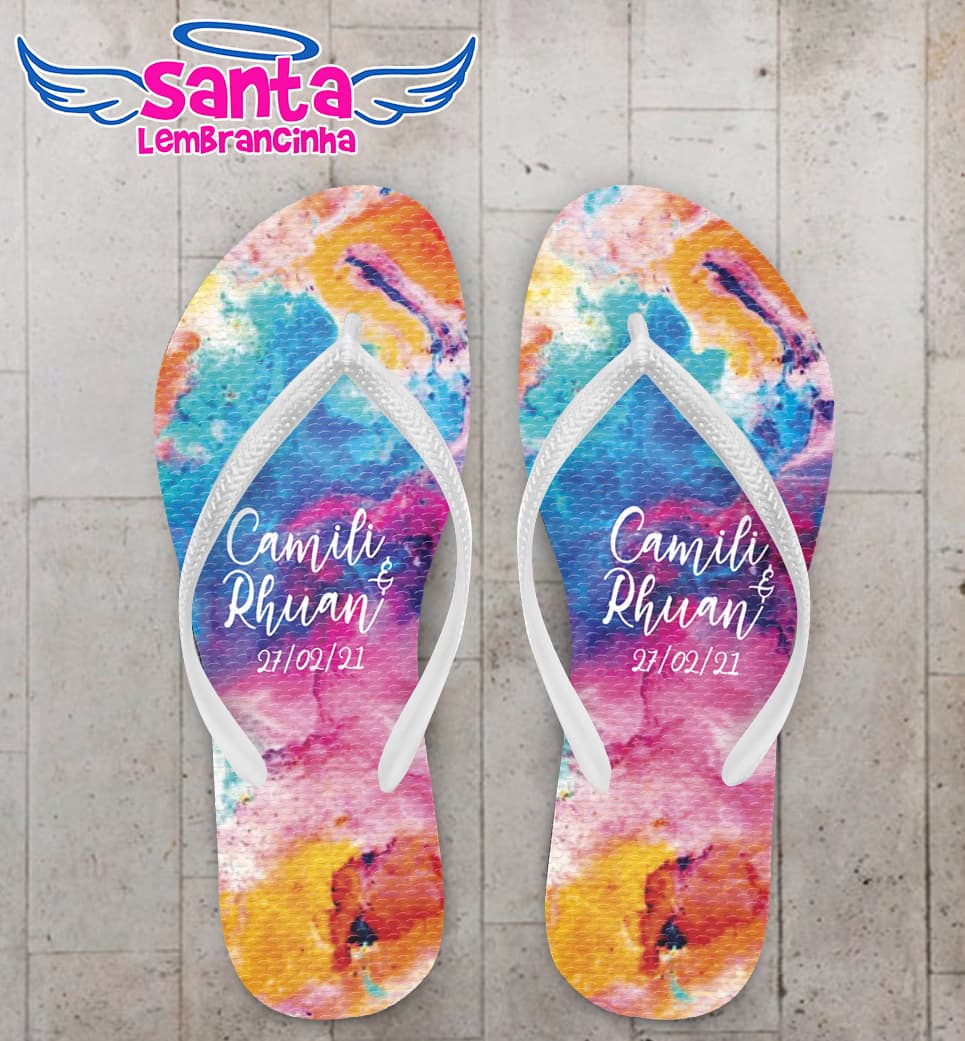 Chinelo Casamento Tie Dye Tintas Personalizado COD 7892