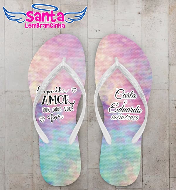 Chinelo Casamento Tie Dye Ceu Rosa Personalizado COD 7876
