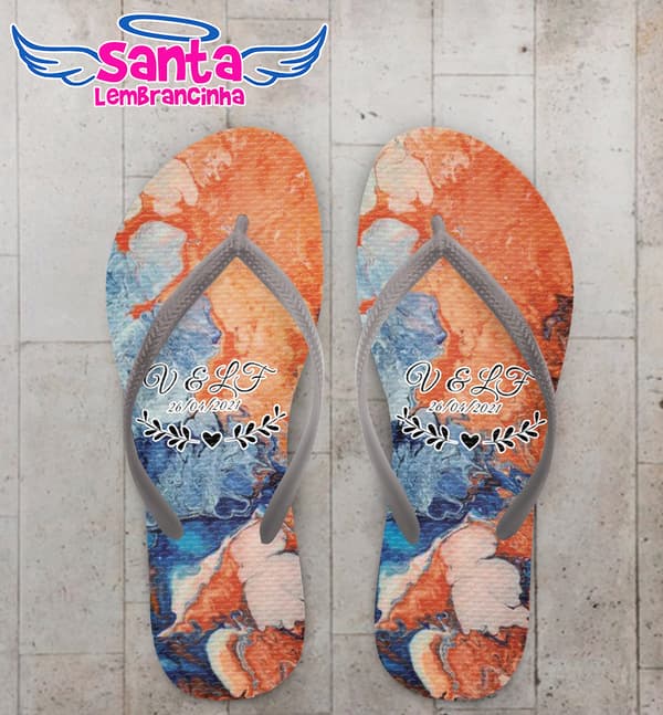 Chinelo Casamento Tie Dye Floral Iniciais Personalizado COD 7882