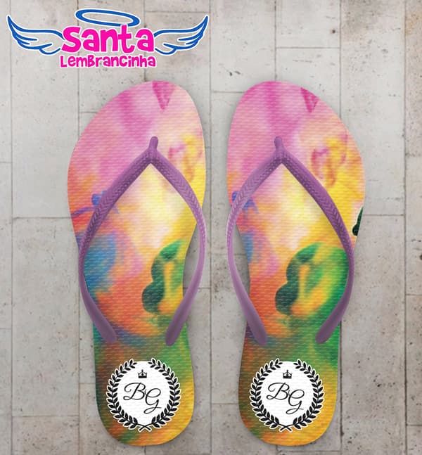 Chinelo Casamento Tie Dye Brasão Iniciais Personalizado COD 7875