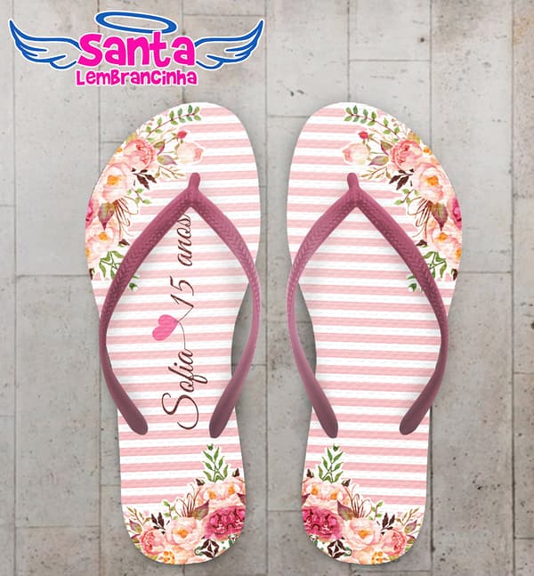 Chinelo 15 Anos Debutante Listrado Floral Personalizado COD 8027