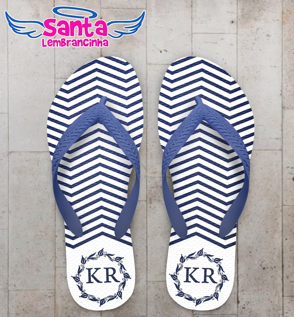Chinelo Casamento Chevron Azul Personalizado COD 7993