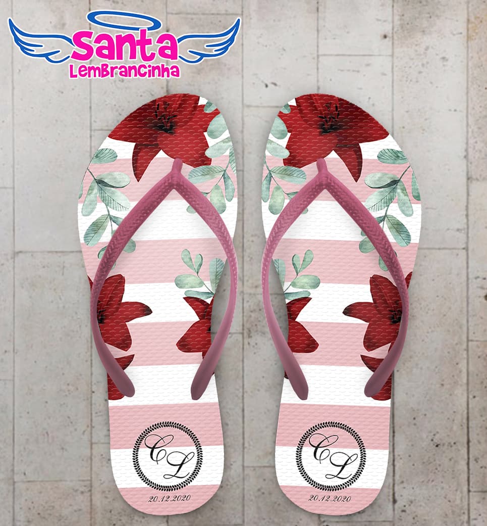 Chinelo Casamento Rosa Listrado Personalizado COD 7986