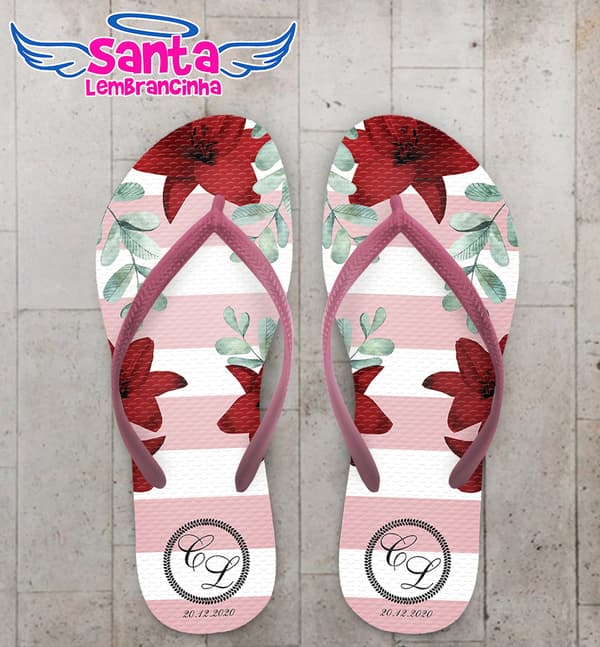 Chinelo Casamento Rosa Listrado Personalizado COD 7986