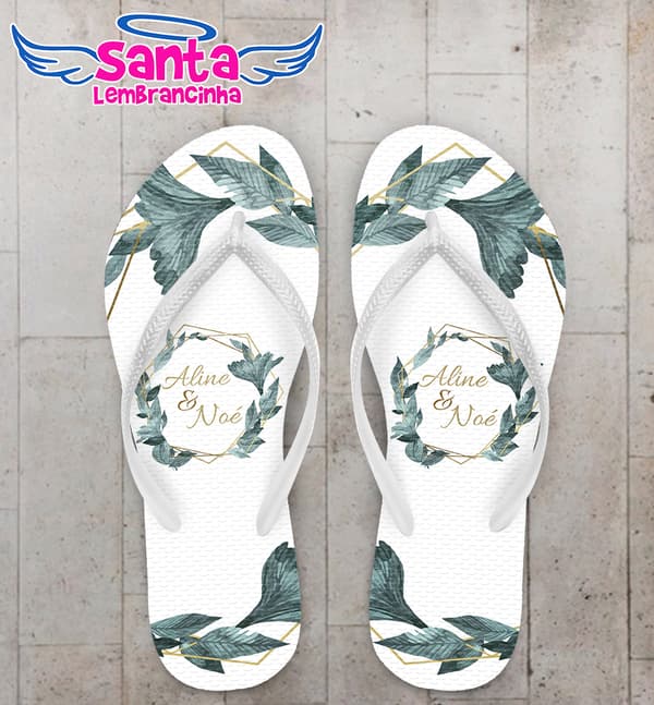 Chinelo Casamento Folhagens Verdes Personalizado COD 7972