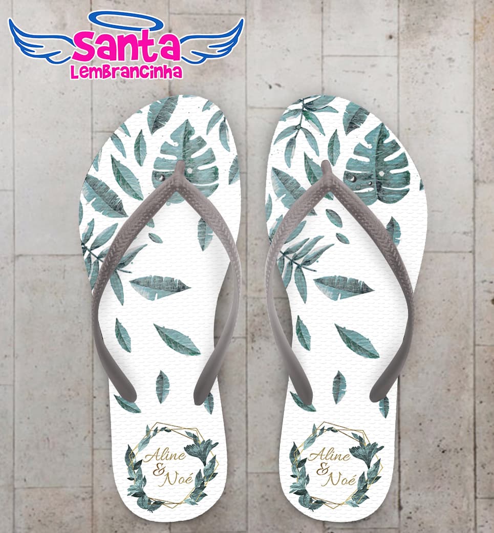 Chinelo Casamento Folhagens Tropicais Personalizado COD 7973