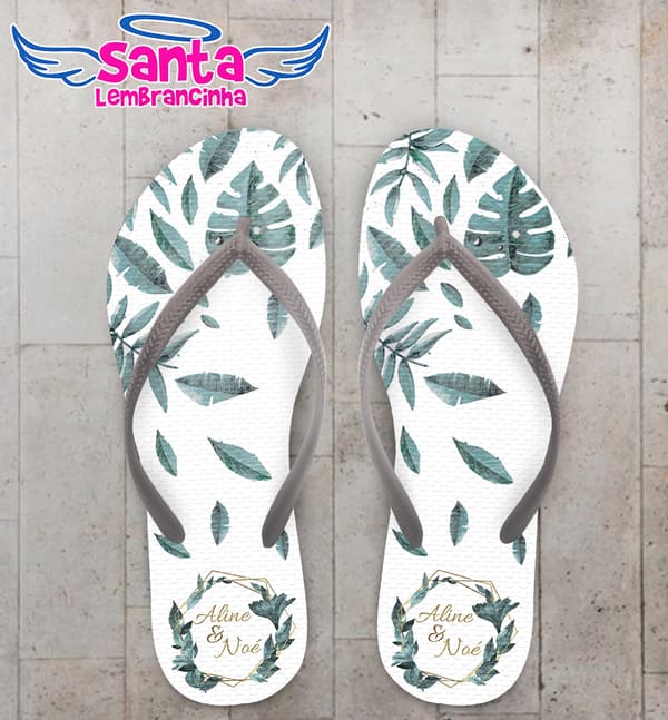 Chinelo Casamento Folhagens Tropicais Personalizado COD 7973