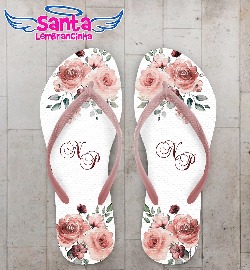 Chinelo Casamento Floral Rosa Personalizado COD 7974