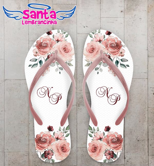 Chinelo Casamento Floral Rosa Personalizado COD 7974