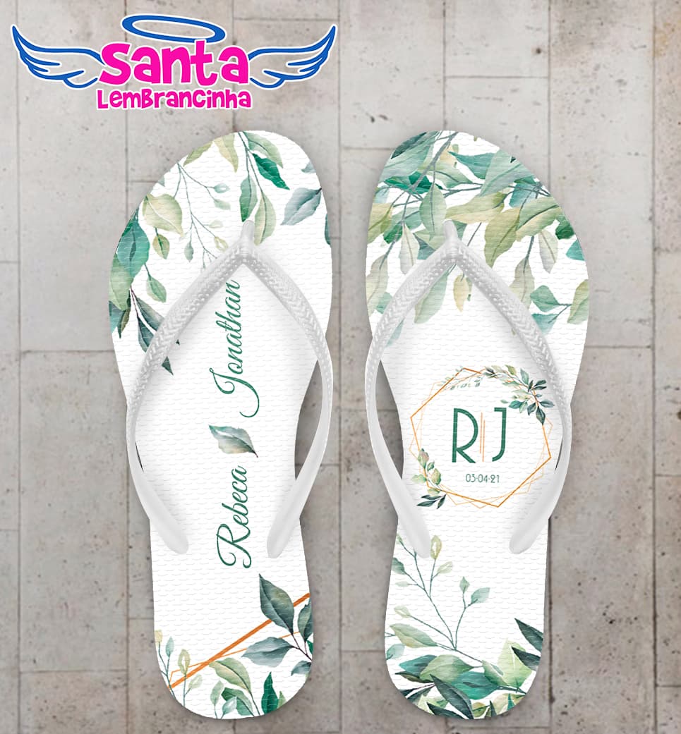 Chinelo Casamento Folhas Personalizado COD 8013