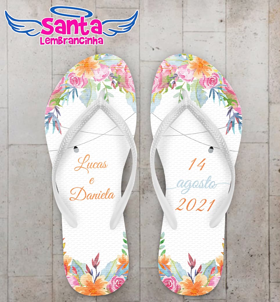 Chinelo Casamento Flores Coloridas Personalizado COD 8021