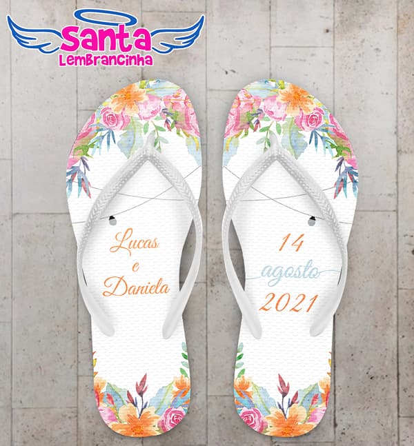 Chinelo Casamento Flores Coloridas Personalizado COD 8021