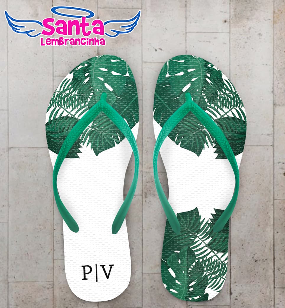 Chinelo Casamento Folhas Tropicais Personalizado COD 7994