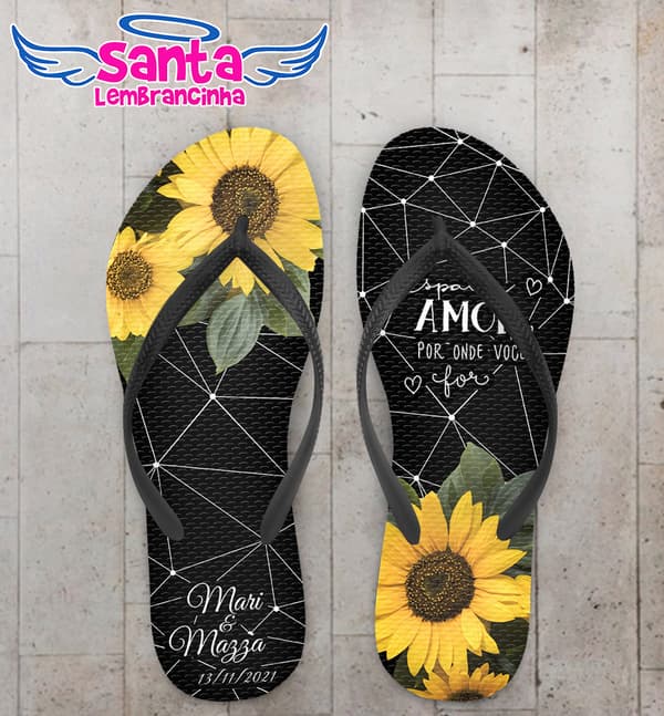 Chinelo Casamento Girassol Amarelo Personalizado COD 7990