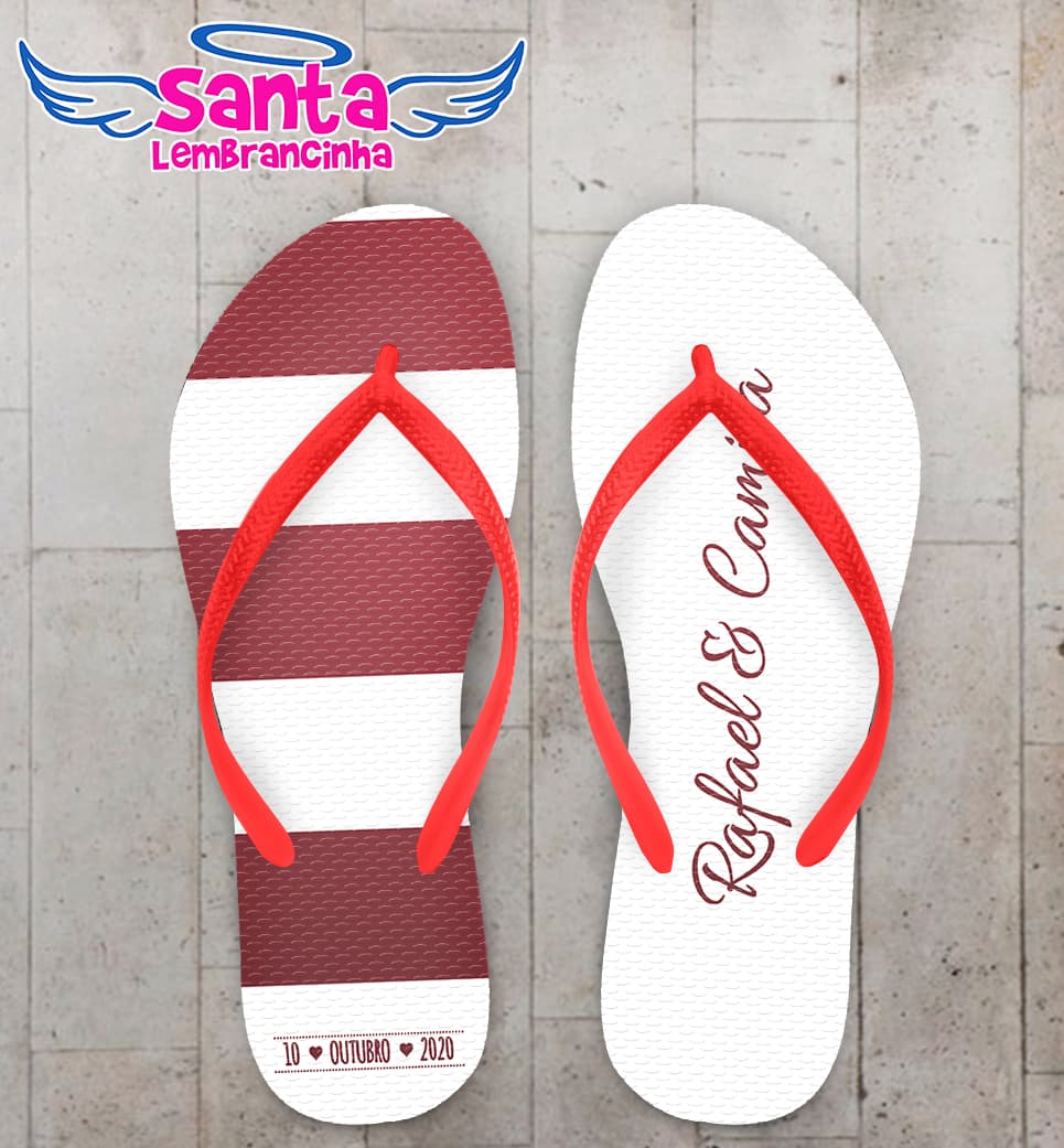 Chinelo Casamento Listrado Vermelho Personalizado COD 7983