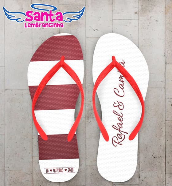 Chinelo Casamento Listrado Vermelho Personalizado COD 7983