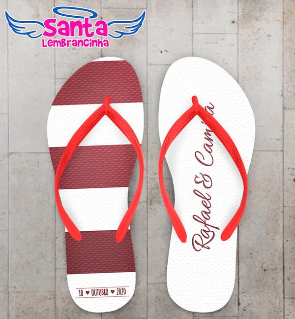 Chinelo Casamento Listrado Vermelho Personalizado COD 7983