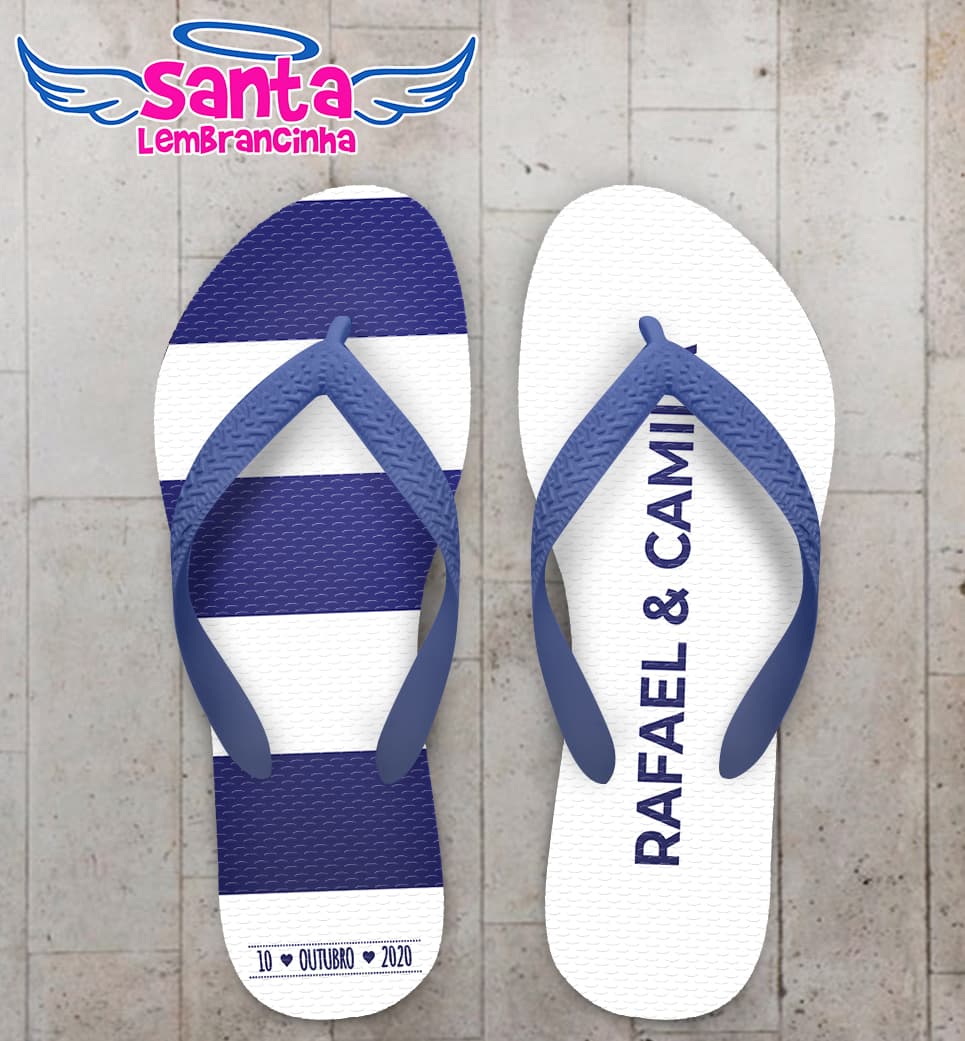 Chinelo Casamento Listrado Azul Personalizado COD 7992