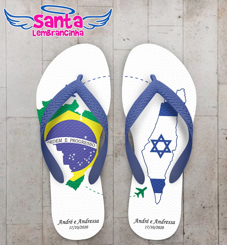 Chinelo Casamento Brasil e Israel Personalizado COD 7997