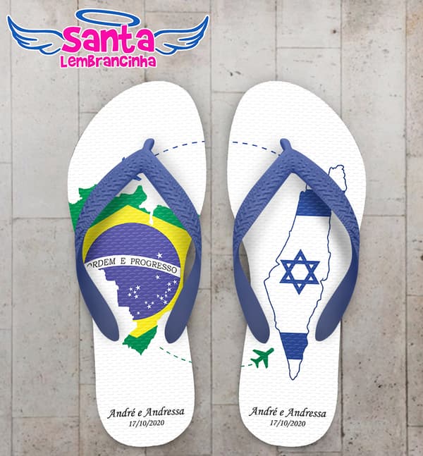 Chinelo Casamento Brasil e Israel Personalizado COD 7997