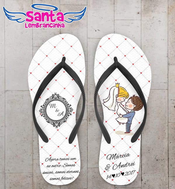 Chinelo Casamento Noivinhos e Brasão Personalizado COD 7999
