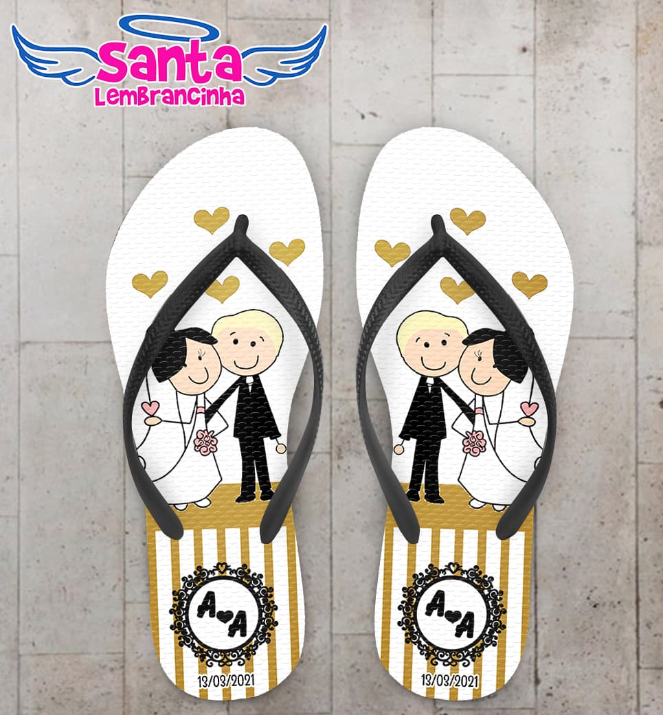 Chinelo Casamento Noivinhos Dourado Personalizado COD 8011