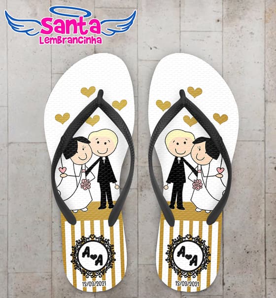 Chinelo Casamento Noivinhos Dourado Personalizado COD 8011