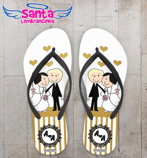 Chinelo Casamento Noivinhos Dourado Personalizado COD 8011