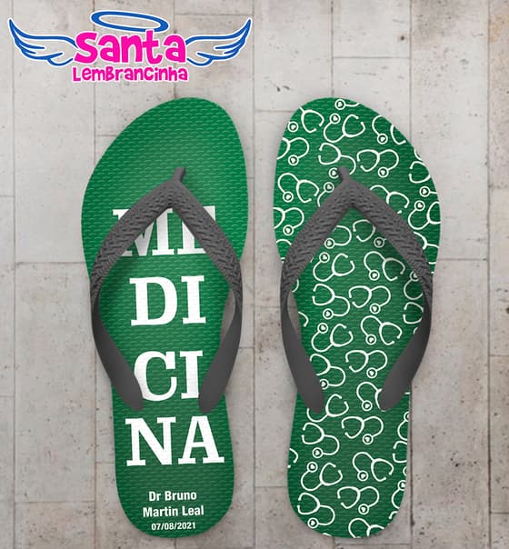 Chinelo Formatura Medicina Verde Personalizado COD 8001
