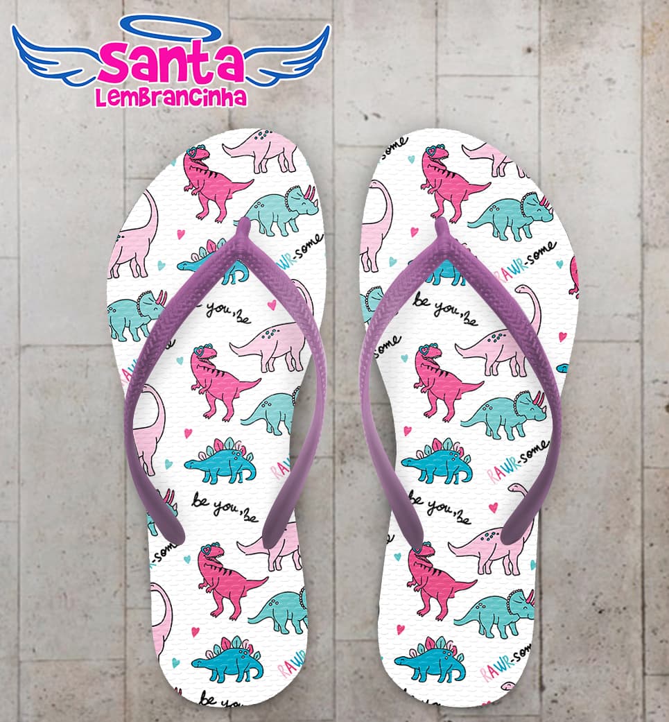 Chinelo Infantil Dinossauro Feminino Personalizado COD 8074