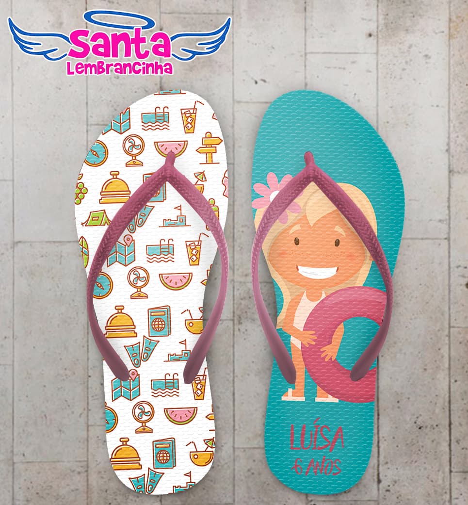 Chinelo Infantil Pool Party Festa na Piscina Personalizado COD 8099
