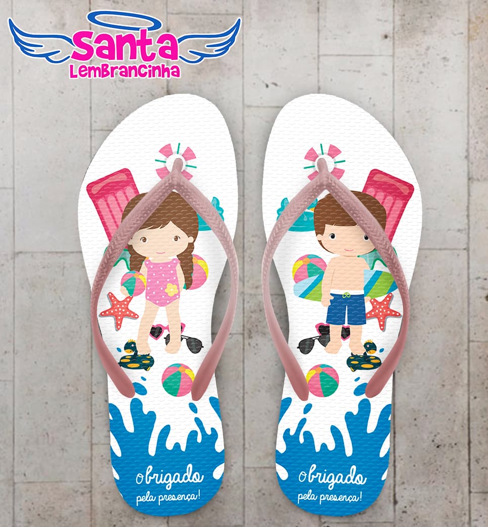 Chinelo Infantil Festa na Piscina Aniversário Pool Part Personalizado COD 8052