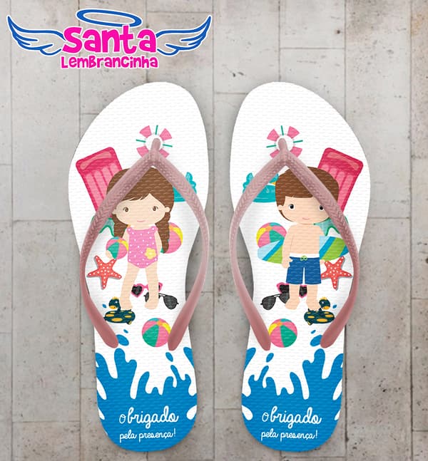 Chinelo Infantil Festa na Piscina Aniversário Pool Part Personalizado COD 8052