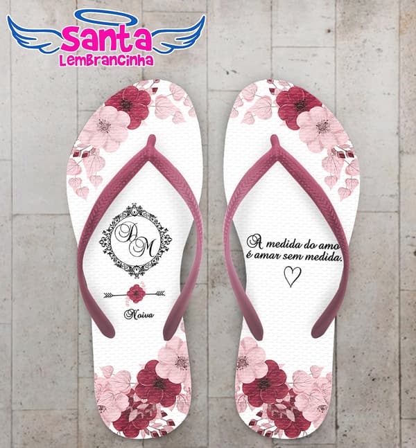 Chinelo Casamento Rosa Floral Personalizado COD 7985