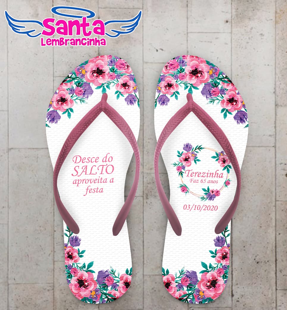 Chinelo Casamento Flores Rosas Personalizado COD 7979