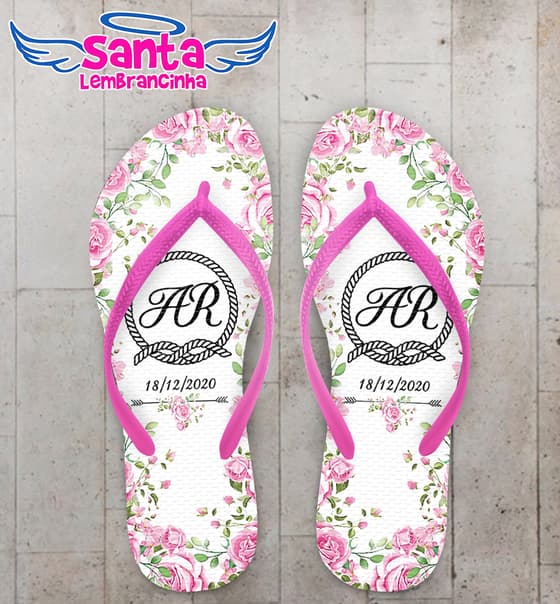 Chinelo Casamento Delicado Floral Personalizado COD 7988