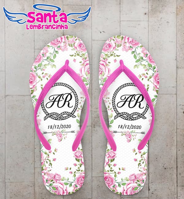 Chinelo Casamento Delicado Floral Personalizado COD 7988