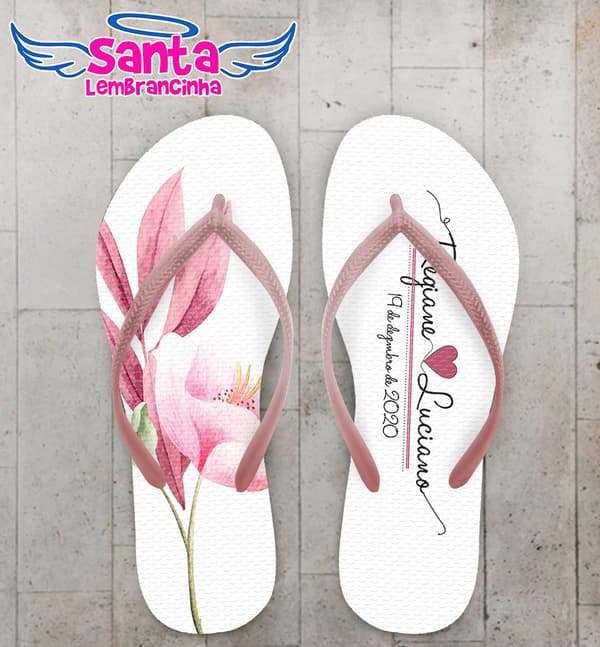 Chinelo Casamento Flor Rosa Personalizado COD 7976